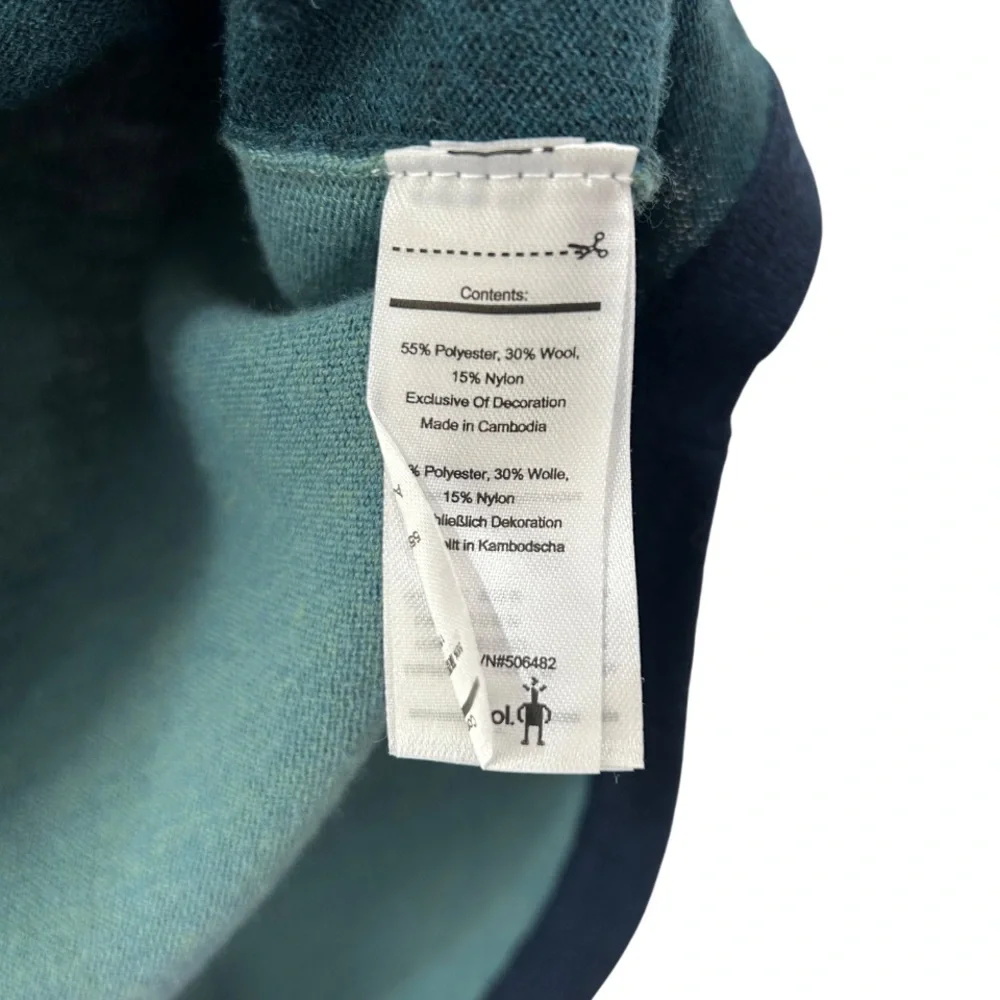 Smartwool women’s Shadow Pine Colorblock crew Sweater XS navy teal merino wool - Picture 8 of 8